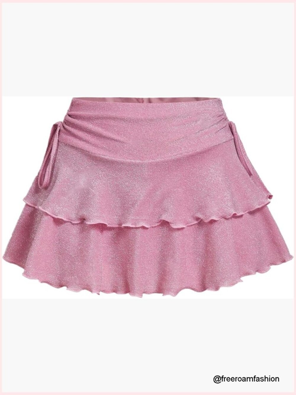 Sparkly Ruffle Mini Skirt with Built-in Shorts Y2K A-Line Drawstring